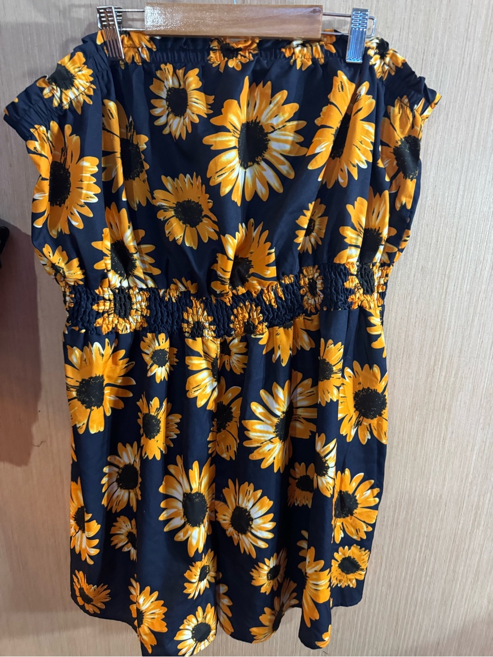 SHEIN Navy Blue Sunflower Smocked Waist Romper - Yellow Floral Size 3XL